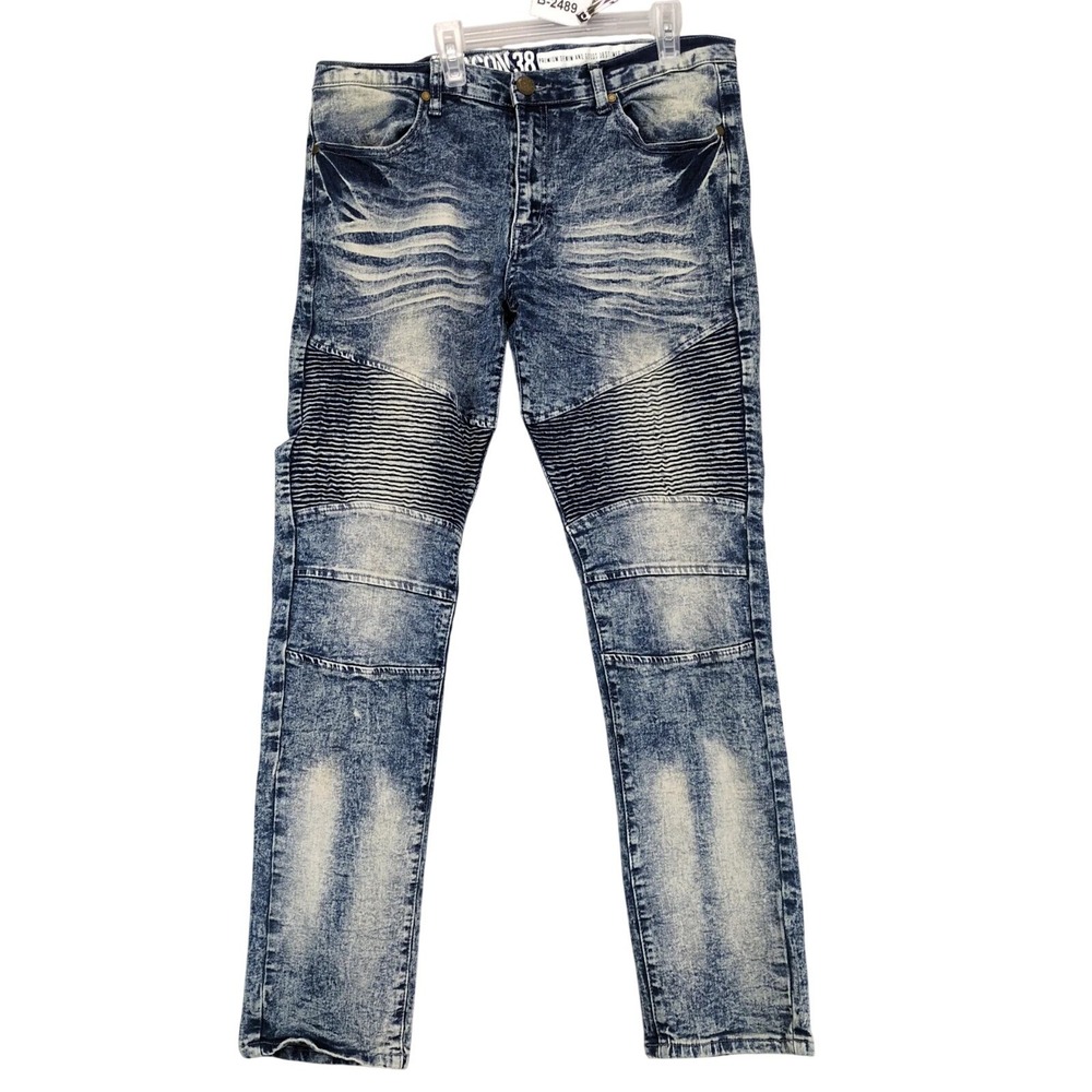 Reason Acid Wash Moto Jeans Mens 38x31 Stretch Waist (34-38") Biker Punk Street